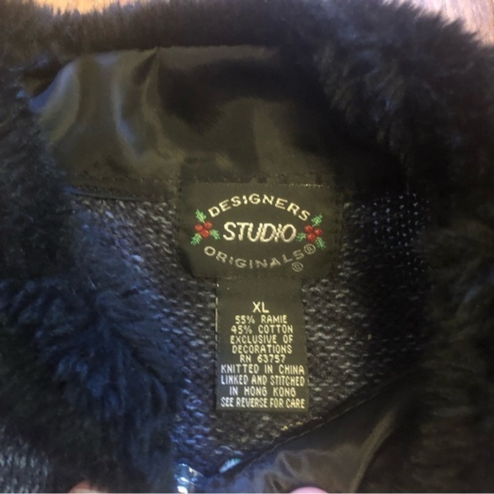 Designers studio Original Cardigan Christmas XL Blue Embroidered Very Good - Picture 3 of 5